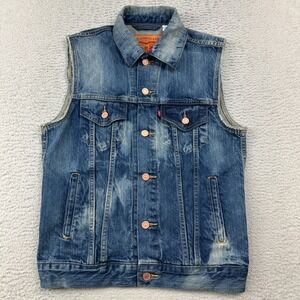 Levi's Jean Vest Womens Small Blue Denim Biker Jacket Cotton